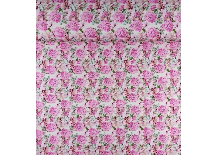 DZIANINA DRESOWA - RÓŻOWE PIWONIE - 240g/m²/180cm